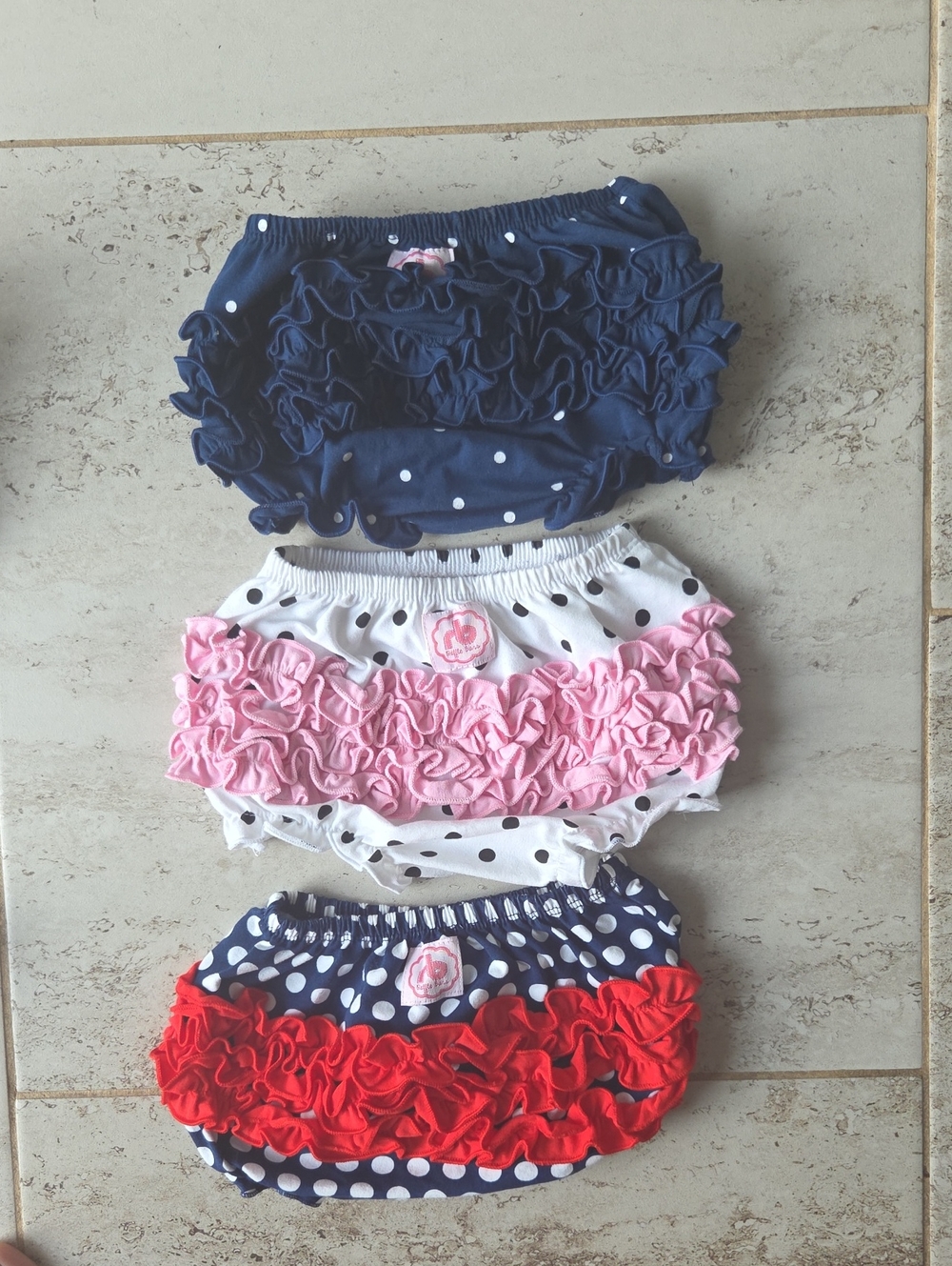 Kids Ruffle Dot Bloomers - Navy, White/Pink, Navy/Red